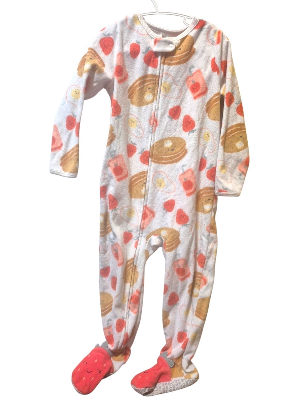Carter's White One-Piece Footed Pajamas with Pink and Tan Breakfast Print